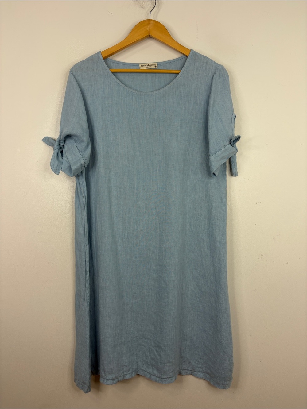 Light Blue Midi Dress with Tie Sleeves